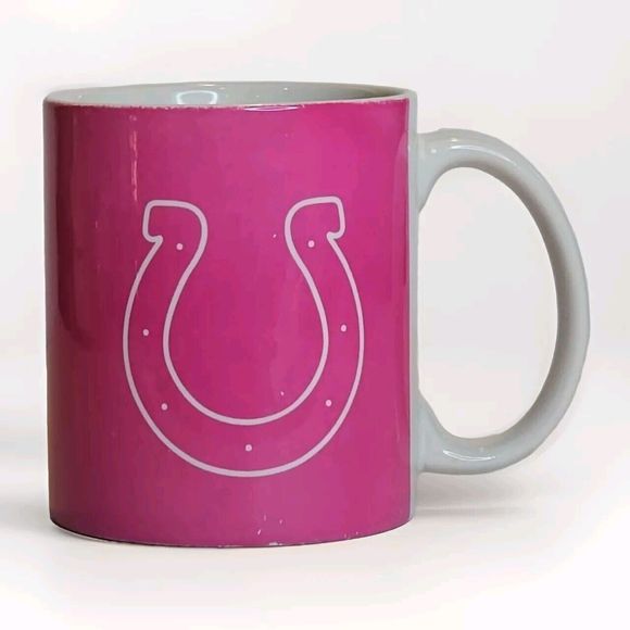 Colts Pink/ White Horseshoe Logo Mug  (please see photos for spots in glazing) - Picture 3 of 6
